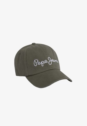 Gorra de béisbol verde oliva hecha de algodón, con el logotipo bordado en blanco "Pepe Jeans" en la parte frontal, con visera curvada y correa ajustable.