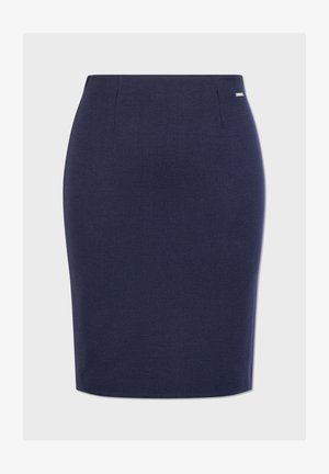 Gonna a matita blu navy realizzata in tessuto elasticizzato, con una vestibilità aderente, una texture liscia e dettagli sottili in vita.
