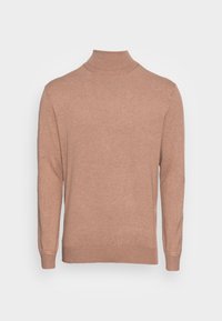 Ljusbrun polotröja i mjukt tyg, med långa ärmar, en tajt krage samt ribbade muddar och fåll.