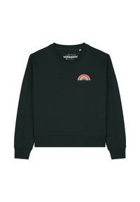 Zwart katoen sweatshirt met een ronde hals en lange mouwen. Bevat een multicolore regenbooggraphic en de tekst "WOMEN POWER" op de borst.
