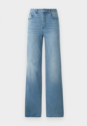 Light blue high-waisted jeans with a straight-leg design. Crafted from denim, featuring five pockets and a button-fly closure.
