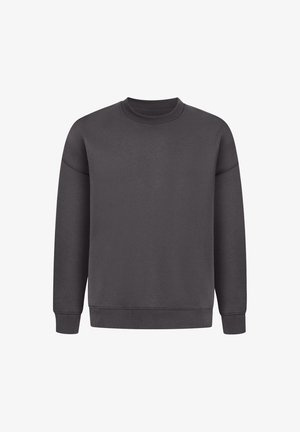 Grijze sweatshirt gemaakt van zacht materiaal. Beschikt over een ronde hals, lange mouwen, ribgebreide manchetten en zoom. Eenvoudig, ongecompliceerd ontwerp.