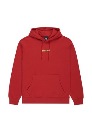 Sudadera con capucha roja hecha de una mezcla de algodón, con un bolsillo canguro y el logo verde "element" en el pecho. Cuerdas ajustables en la capucha.