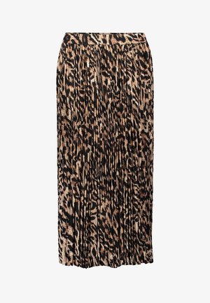 Plisowana maxi spódnica w czerni i brązie z nadrukiem w cętki lamparta. Posiada elastyczną talię i zwiewny krój.
