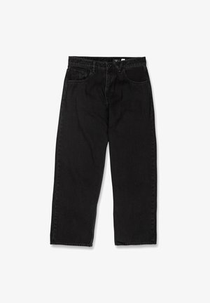 Zwarte spijkerbroek van denim met een recht model, met een ritssluiting, riemlussen, voor- en achterzakken en een zachte, gestructureerde afwerking.
