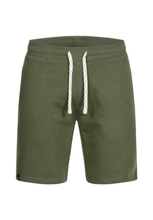 Groene katoenen shorts met een elastische tailleband en witte gevlochten koorden, recht gesneden en minimalistisch ontwerp.