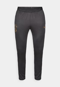 Μαύρο αθλητικό παντελόνι με υφασμάτινη υφή, με χρυσό λογότυπο και έμβλημα κοντά στη μέση, ελαστική μέση και σχέδιο σε στενή γραμμή στα πόδια.