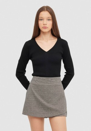 MINI CRUZADA CUADROS - Minifalda - beige