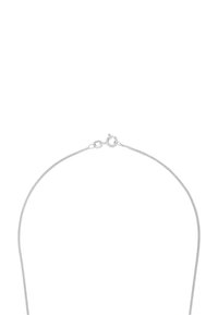 Srebrny naszyjnik łańcuszkowy o gładkim, cienkim wzorze z okrągłym zapięciem i subtelną teksturą wzdłuż całej długości.