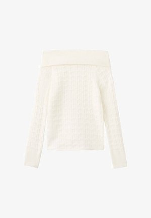 Maglione bianco a spalle scoperte in maglia con un motivo testurizzato, maniche lunghe e scollatura ampia a costine. Vestibilità cropped.