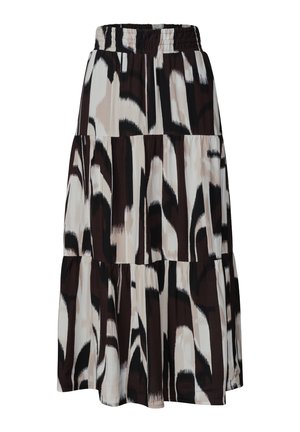 Street One, MAXI SKIRT WITH RUFFLES AND PRINT - Jupe longue - espresso brown