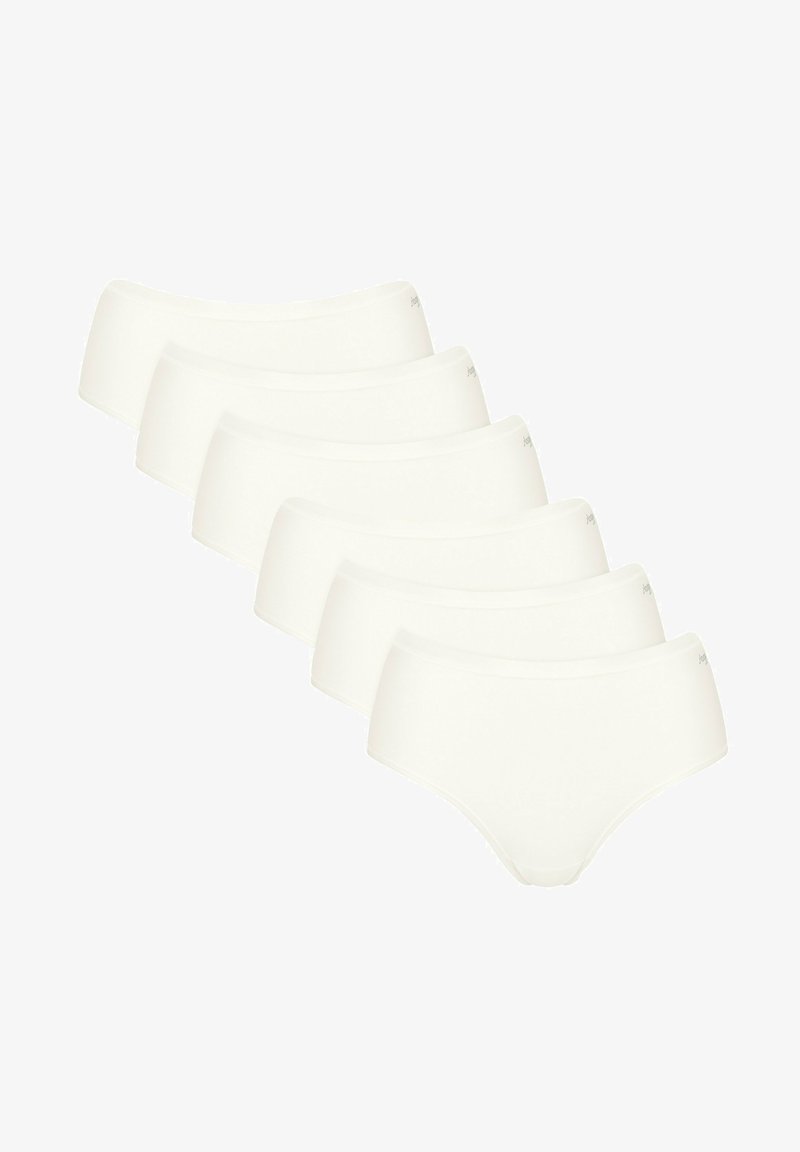 Białe bawełniane bokserki typu hipster, charakteryzujące się gładką fakturą, elastyczną talią i minimalistycznym wzornictwem. Opakowanie zawiera pięć par.