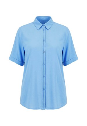 Ulla Popken, PINTUCKED SHORT SLEEVE BUTTON-DOWN BLOUSE - Chemisier - delicate blue