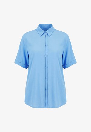 Ulla Popken, PINTUCKED SHORT SLEEVE BUTTON-DOWN BLOUSE - Chemisier - delicate blue