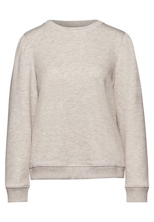 Lichtbeige sweatshirt met lange mouwen, ronde hals en ribgebreide manchetten. Gemaakt van zachte, gestructureerde stof met een licht gespikkelde afwerking.