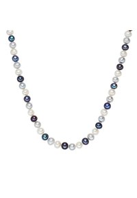 Freshwater pearl necklace featuring alternating large white and dark pearls in various shades, strung together for a classic look.