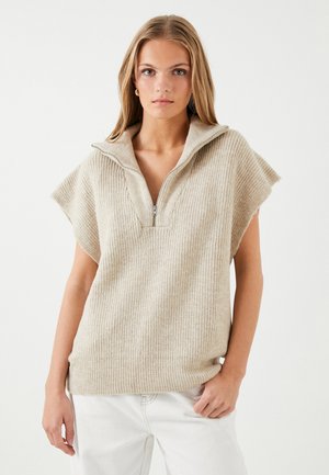 HIGH NECK HALF ZIPPER DETAIL - Camiseta básica - beige