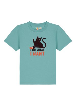 CAT - Print T-shirt - teal monstera