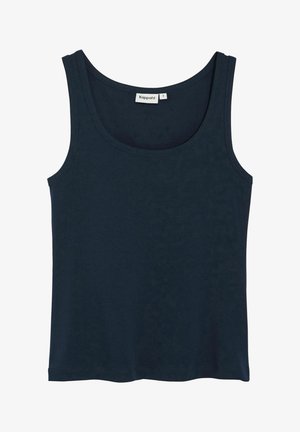 Navyblauwe katoenen tanktop met een ronde halslijn en brede bandjes, met een gladde textuur en een rechte zoom. Label is zichtbaar aan de binnenkant.