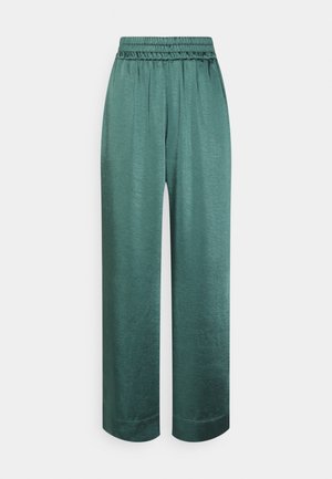 Groene satijnen wijde broek met een elastische tailleband, met een gladde textuur en een ontspannen pasvorm, geschikt voor casual dragen.