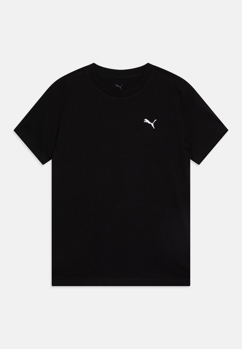 T-shirt en coton noir à manches courtes et à col rond. Présente un petit logo blanc Puma sur la partie supérieure gauche de la poitrine. Design uni.
