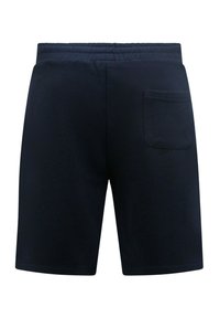 Navyblauwe shorts van zachte stof, met een elastische tailleband en een enkele achterzak met een ronde flap.