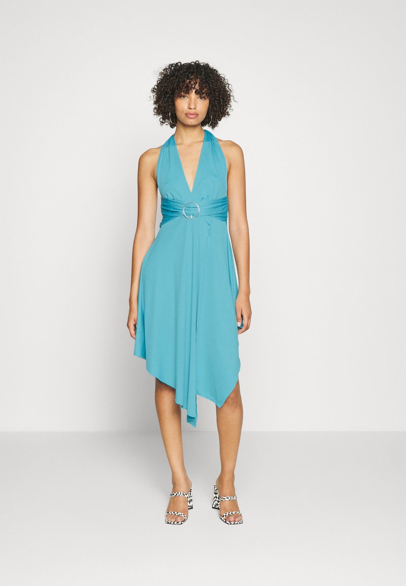 Jaded London PLUNGE HALTER MIDI DRESS WITH BELT & HANKY HEM Koktel