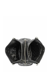 Czarna skórzana torebka na ramię z podwójnymi zamkami błyskawicznymi, fakturowaną powierzchnią i pikowanym wnętrzem. Obecne akcenty w srebrnym kolorze.