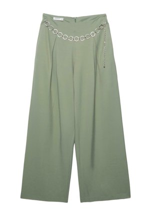 DARTED WITH CHAIN BELT - Nohavice - khaki