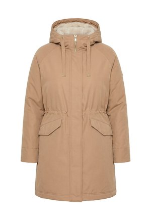 Ulla Popken, WATERPROOF DRAWSTRING WAIST TRIPLE FUNCTION PARKA - Parkaer - beige