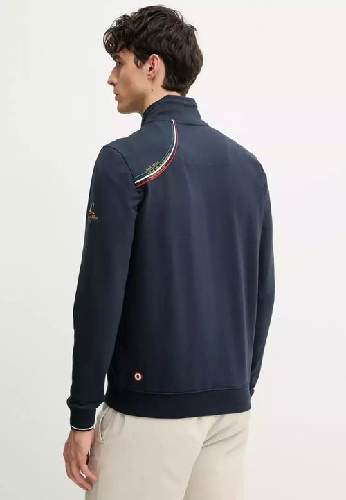 Felpa Aeronautica Militare Uomo Con Zip E Inserti Tricolore - Blu Navy, Cotone Comfortevole - Foto 3
