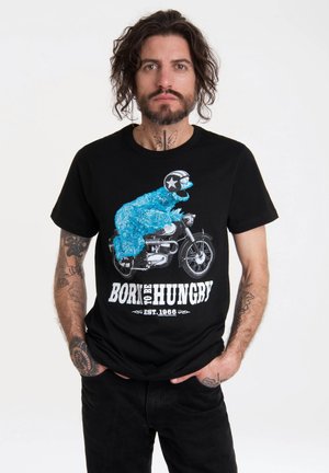 SESAMSTRASSE - KRÜMELMONSTER MOTORRAD - Print T-shirt - schwarz