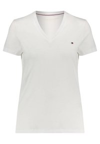 Bílý T-shirt s výstřihem do V vyrobený z bavlny, s kr�átkými rukávy a malým logem na prsou. Měkká textura s klasickým střihem.