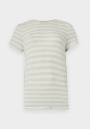 Κοντομάνικο μπλουζάκι με στρογγυλή λαιμόκοψη με οριζόντιες ανοιχτό πράσινες και λευκές ρίγες, μονόχρωμη πλάτη και υφή πλεκτού με ραβδώσεις.