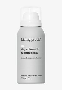 Grijze cilindervormige sprayfles met een witte pompdeksel. Etiket toont de merknaam, productdetails en volume in zwarte tekst aan de voorkant.