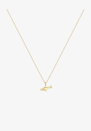 Kuldne kaelakee ketimustriga, millel on väike hai ripats. Ripatsil on sile pind ja detailsed kontuurid hai kujul.