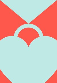 Sirds forma gaiši zilā krāsā uz korāla fona. Ievērojamas gludas malas, vienkāršs dizains un vienota krāsa bez rakstiem.