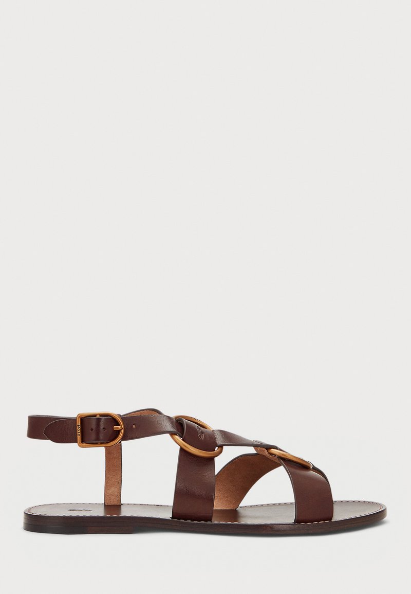 Polo Ralph Lauren DOUBLE O-RING LEATHER SANDAL - Sandales - chocolate