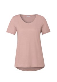 T-shirt rosa a maniche corte con scollo a barca, leggero, dalla texture morbida, orlo curvo e etichetta "Street One" sul collo.