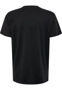 Zwarte katoenen T-shirt met korte mouwen, ronde hals en een relaxte pasvorm. De stof lijkt zacht en glad met minimale stikseldetails.