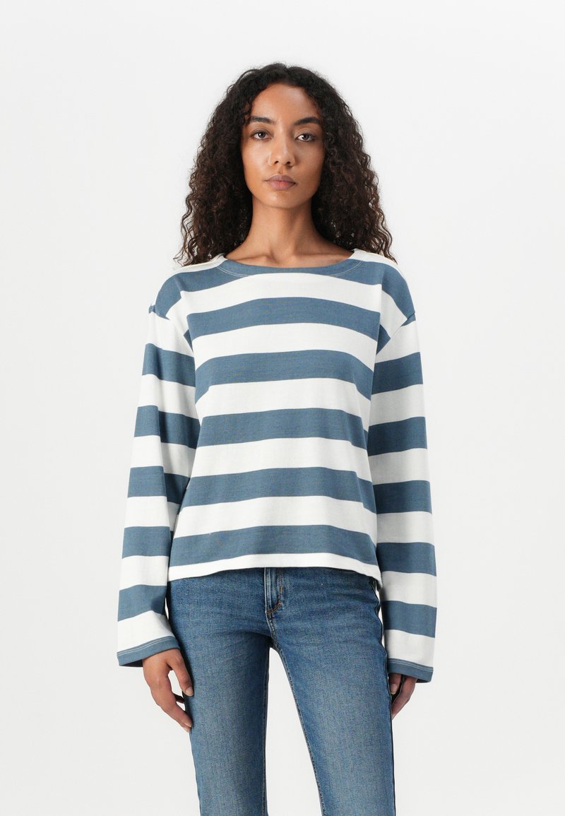 TOM TAILOR DENIM STRIPED WITH BUTTONS - Long sleeved top - dusty blue/white