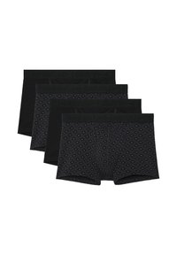 Schwarzes Boxershorts-Set, bestehend aus einfarbigen Farben und einem geometrischen Muster. Weiches Material, elastischer Bund und eng anliegende Passform für Komfort.