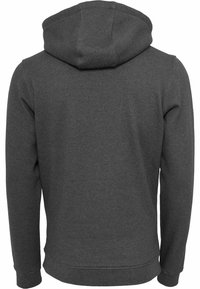 Mørk grå hettegenser laget av myk stoff. Har snor i hetten, lange ermer, og ribbede mansjetter og kant. Minimalistisk design, ingen utsmykninger.