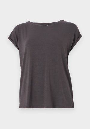 Gray short-sleeve T-shirt made of soft material, featuring a relaxed fit, rounded neckline, and rolled cuffs for a casual look.