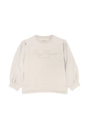 Felpa beige chiaro con maniche lunghe a sbuffo, polsini a costine e scollatura arrotondata. Presenta dettagli del logo ricamati sulla parte anteriore.
