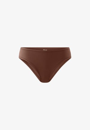 Ropa interior tipo bikini sin costuras de color marrón con tejido suave y costuras mínimas, diseñada para la comodidad y el uso diario.