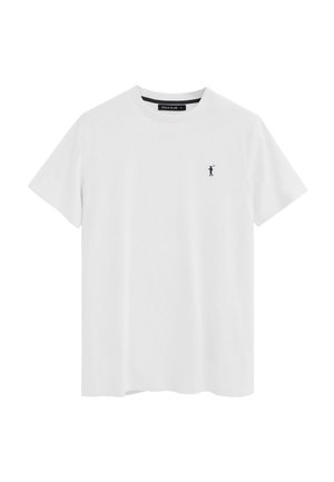 Witte T-shirt met korte mouwen en ronde hals, met een klein zwart polo speler logo op de linkerborst.
