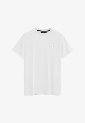 Witte T-shirt met korte mouwen en ronde hals, met een klein zwart polo speler logo op de linkerborst.