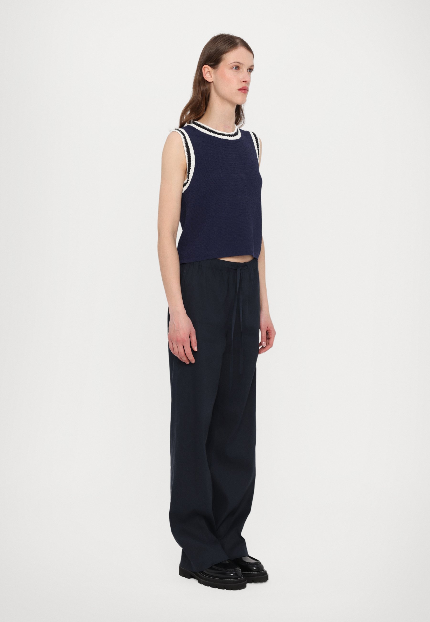 売れ筋商品|||ラグアンドボーン Tシャツ レディース トップス MEGHAN VEST - Top - navy Meghan Striped Crochet-Trim Sweater Vest - Navy | rag & bone