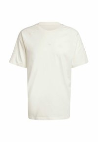 Vit kortärmad Adidas T-shirt med subtila tre ränder på ärmarna och liten tonad Adidas-logotyp på bröstet.